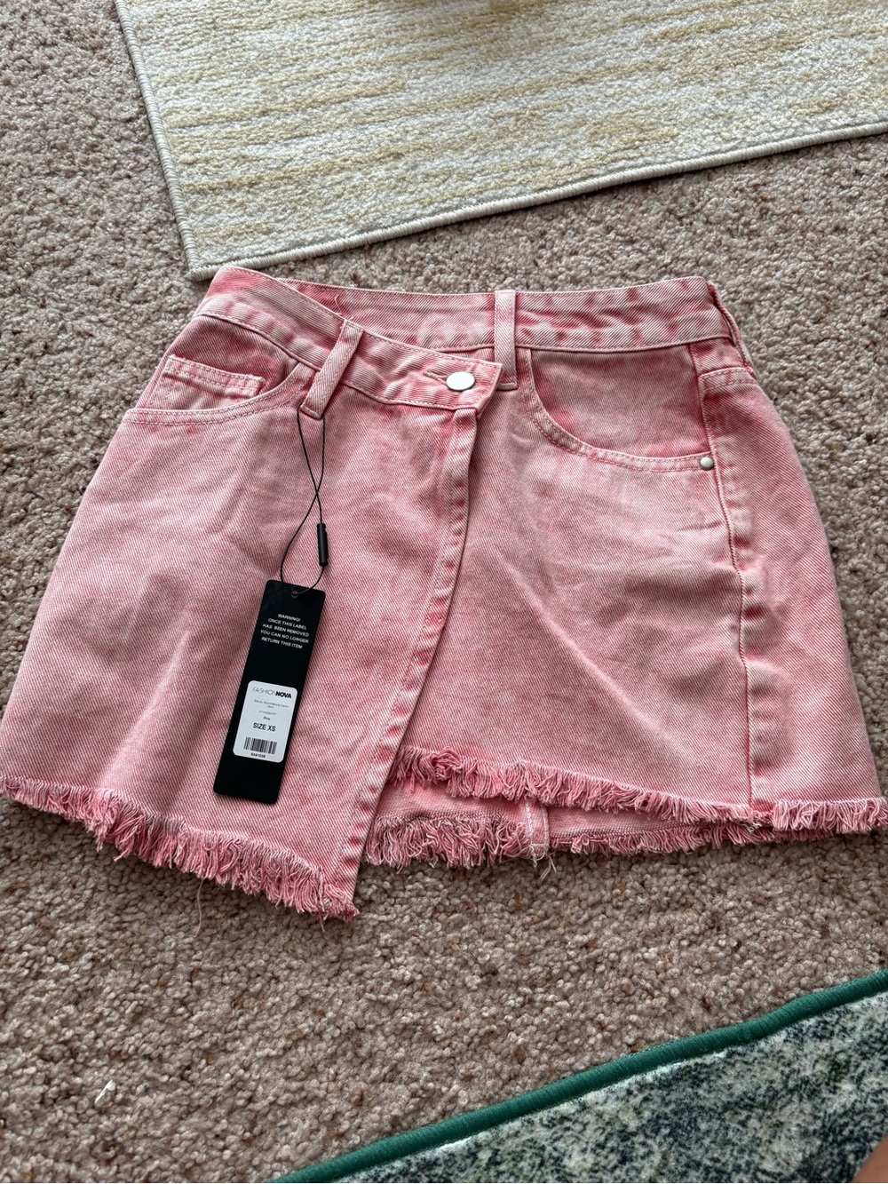 Fashion Nova Pink Denim Mini Skirt with Frayed Hem